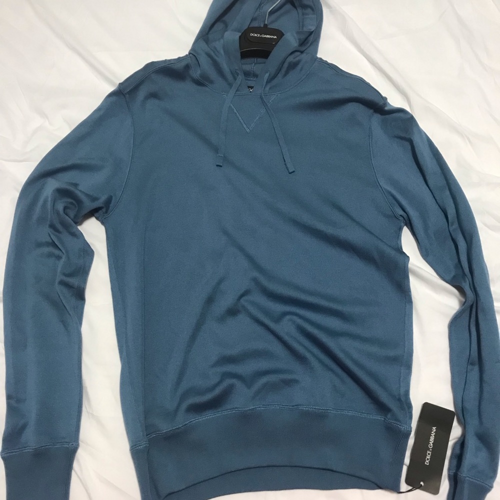$780 Dolce Gabbana Hooded Sweater Blue Silk 48 / M